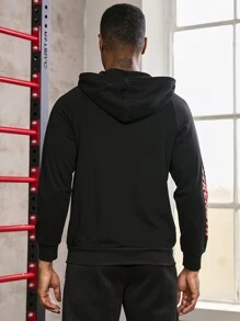 Manfinity Sport Corelite Men Letter Graphic Zip Up Drawstring Hooded Sports Jacket Workout Tops Sports Jacket - Black - View 2