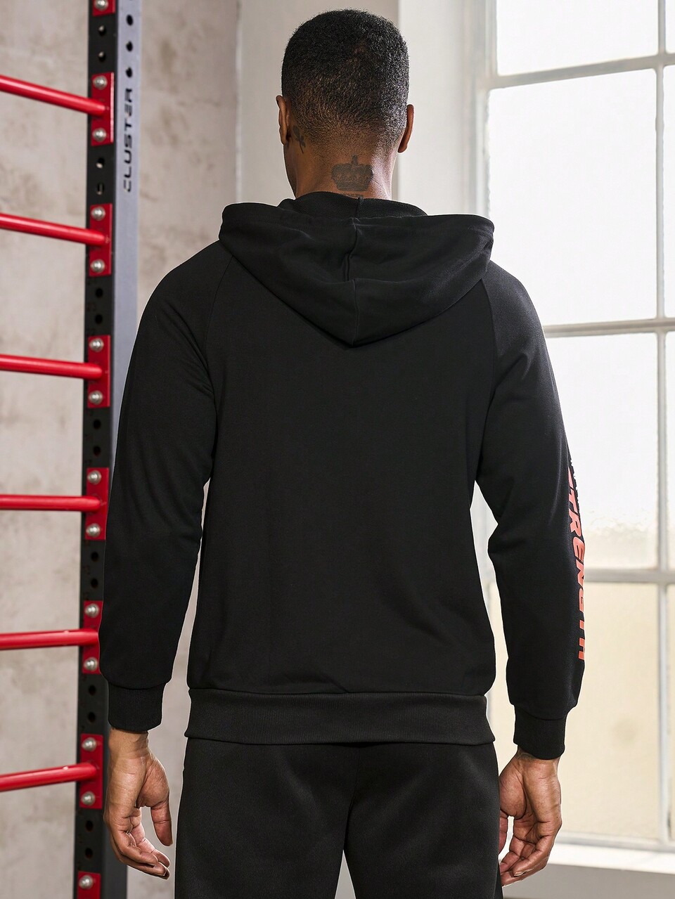 Men Letter Graphic Zip Up Drawstring Hooded Sports Jacket Workout Tops Sports Jacket