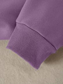 INAWLY 花卉和字母图案保暖衬里运动衫、长袖上衣 - 紫色 - 查看 5