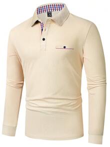 Manfinity 男士格子圖案POLO衫 - 米色 - 查看 3