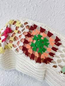 SHEIN Essnce 花卉圖案落肩袖套頭毛衣 - 白色 - 查看 7