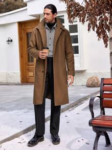 Manfinity Homme Men Lapel Neck Overcoat - Mocha Brown - View 1