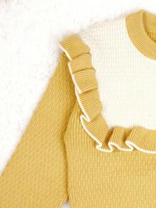 SHEIN Young Girl Two Tone Ruffle Trim Cardigan