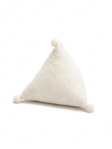 SHEIN Basic living 1PC Triangular three-dimensional pillow with fur ball, soft and comfortable sofa bedroom pillow - White - View 3