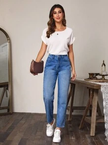 SHEIN EZwear 錐形牛仔褲 - 藍色 - 查看 3