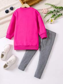 SHEIN 女小童標語圖案加絨內裏運動衫&緊身打底褲