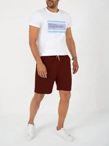 RueChic Men's Coconut Tree Print Drawstring Waist Shorts - Burgundy - View 5