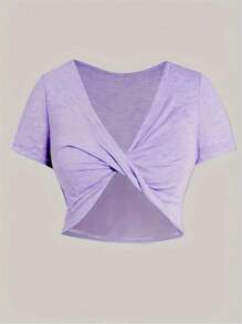 Twist Front Crop Top With Floral Print Dress - Purple - View 3