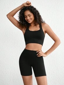 Ocili Leisure Extremely Stretchy Seamless & Skin-Friendly Non-Removable Padding Comfortable Solid Wide Rib Bra Black - Black - View 6