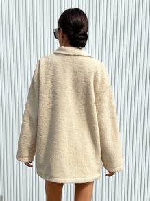 Aveloria Double Breasted Dual Pocket Teddy Coat - Beige - View 2