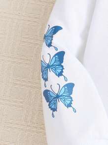 Baby Mädchen Lässig Boho Schmetterlings Grafiken Komfortables Hoodie in Weiß & Mom Jeans in voll-elastischer Taille Zwei Stück Set