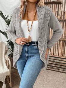 SHEIN LUNE Áo len cardigan dệt kim cỡ lớn thiết kế thường ngày - Xám - Xem 1