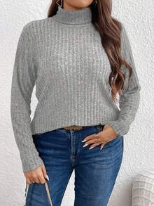 SHEIN LUNE Của phụ nữ Kích thước lớn Vòng cổ Sọc Áo thun - Màu Xám nhạt - Xem 6