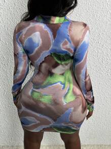 Slaydiva Tie Dye Button Front Cutout Detail Dress - Multicolor - View 2