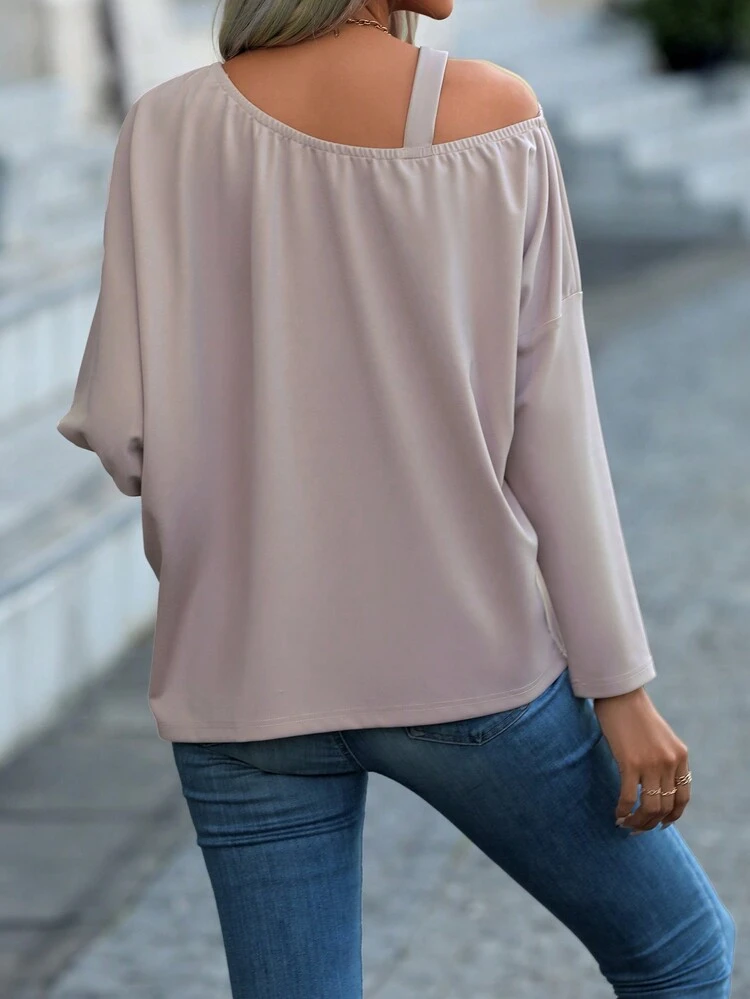 Solid Color Batwing Sleeve Sweatshirt Pullover Fall Sweatshirt
