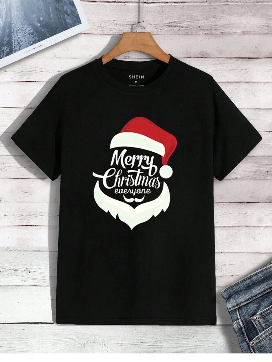 RueChic Men's Santa Claus Printed T-Shirt - Black - View 1