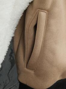 Garçon Veste Dessin Animé patchwork En Polaire À Capuche Avec Design Lettre , Pour Adolescent - Kaki - Voir 4