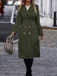 SHEIN Frenchy 休閒腰收風衣外套 - 軍綠色 - 查看 3