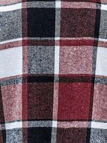 SHEIN Essnce 格紋印花落肩袖外套 - 紅色 - 查看 7