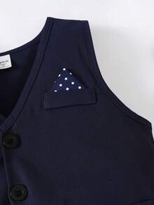 年轻男孩绅士套装 - 领带、纯色背心和短裤、优雅西装，适合生日派对、晚会、婚礼、一个月仪式、一岁生日 - 藍色 - 查看 6