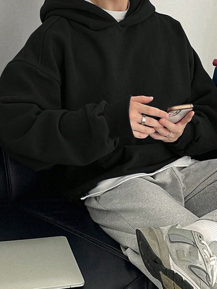 Men Solid Drop Shoulder Hoodie,Fall Clothes