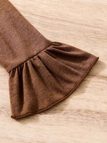 SHEIN Young Girl High Low Ruffle Trim Tee and Flare Leg Pants With Scarf - Multicolor - View 4