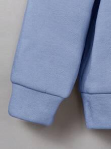 SHEIN 男童休闲宽松基础款卫衣，带字母贴花 - 藍色 - 查看 4