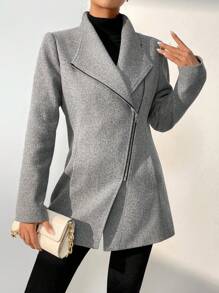 SHEIN Unity Cổ áo thác nước Dây kéo Áo khoác - Màu Xám nhạt - Xem 3