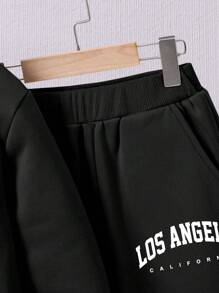 Tween男孩字母印花保暖連帽衫和慢跑褲套裝，2件裝 - 黑色 - 查看 5