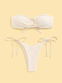 女式紋理無肩帶比基尼套裝