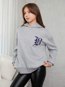 RueChic Teen Girls' Letter Printed Hoodie - Light Grey - View 5