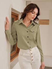 Anewsta 純色正面紐帶襯衫 - 灰色 - 查看 5