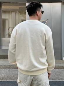 DAZY Nam Dây kéo Thiết kế Áo nỉ Với Vá lại Chi tiết - Màu be - Xem 2