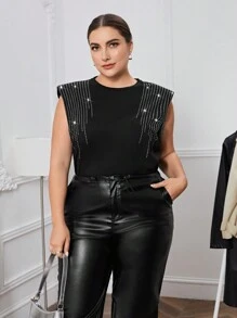 SHEIN Essnce Talla grande Top tank con diseño de diamante de imitación con hombrera