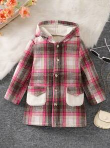 SHEIN Kleiner Junge Mantel mit Kapuze, Plaid Muster, Teddy Futter,