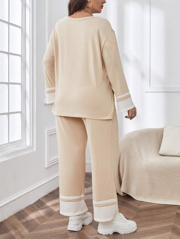 Plus Drop Shoulder Tee & Contrast Panel Pants
