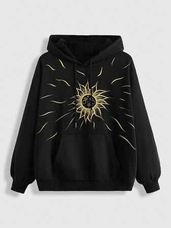 Hippie Felpa Con Cappuccio Con Motivo Stampato Di Faccia Sorridente Del Sole Per Donne E Coulisse