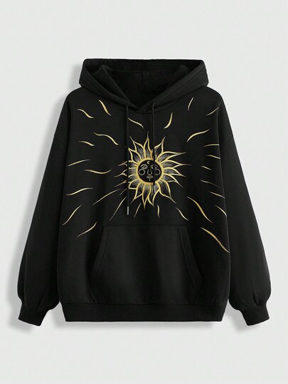 Hippie Sweat À Capuche Pour Femme Imprimé Visage Souriant De Soleil Avec Cordon De Serrage