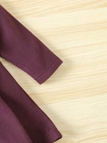 SHEIN 青少女雙排扣彼得潘領帶扣前立領大衣和帽子 - 紫色 - 查看 4