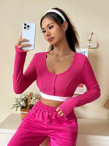 SHEIN EZwear Conjunto Rosa De Camiseta Y Shorts Para Mujeres - Rosa - Ver 6