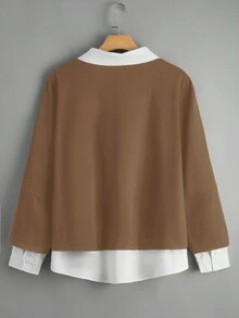 RueChic 大尺碼2合1翻領運動衫 - 米色 - 查看 2