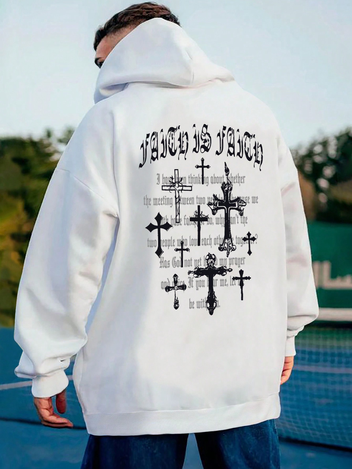 Men's Plus Size Cross Monogram Kangaroo Pocket Drawstring Hooded Sweatshirt