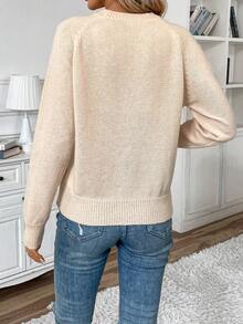 SHEIN Frenchy 麻花編織插肩袖套頭毛衣 - 杏色 - 查看 2