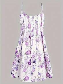 Twist Front Crop Top With Floral Print Dress - Purple - View 5
