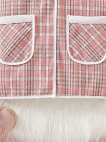 SHEIN Tween Girl Plaid Dual Pocket Raglan Sleeve Contrast Binding Hooded Duffle Overcoat - Multicolor - View 7