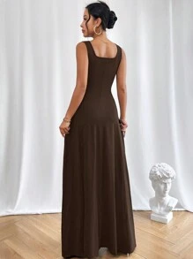 SHEIN Essnce Vestido Evasé De Color Liso Para Mujer - Café integral - Ver 2