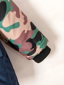Young Boy Camo Print Fuzzy Trim Hooded Thermal Lined Coat Without Tee - Multicolor - View 3