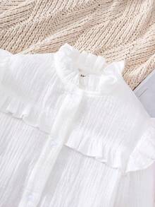 SHEIN Chicas Camisa unicolor fruncido recortado