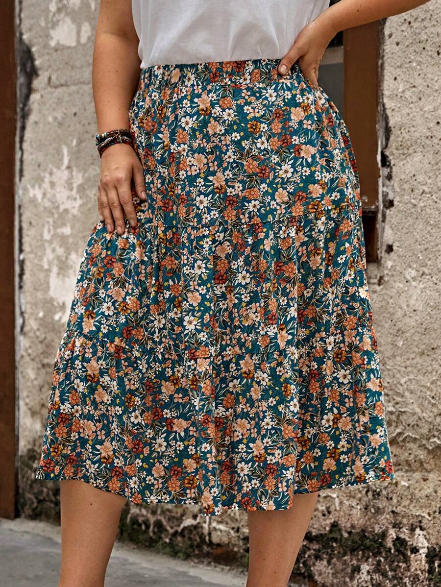 EMERY ROSE Falda con estampado floral bajo con fruncido - Multicolor - Ver 1