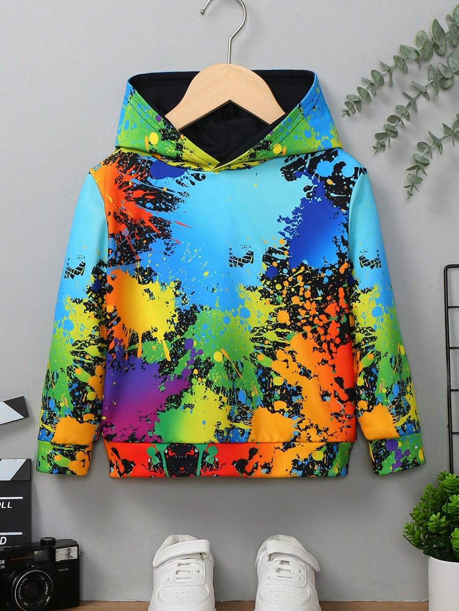 SHEIN Young Boy Splash Ink Print Sweatshirt - Black - View 1